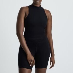 Everlane Tank Top Womens Black Crop The Perform Mock Neck Shelf Bra NEW